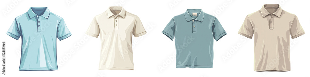 Four polo shirts in various. on transparent cutout, PNG file Four polo shirts in various. on transparent cutout, PNG file