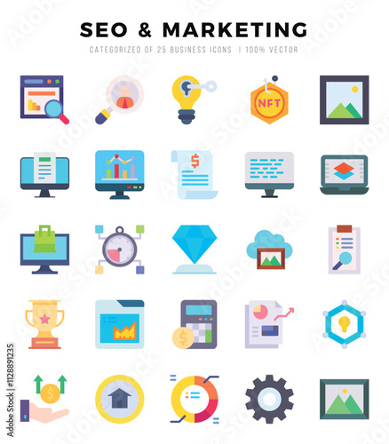 Vector icons set of SEO & MARKETING. Flat style Icons.