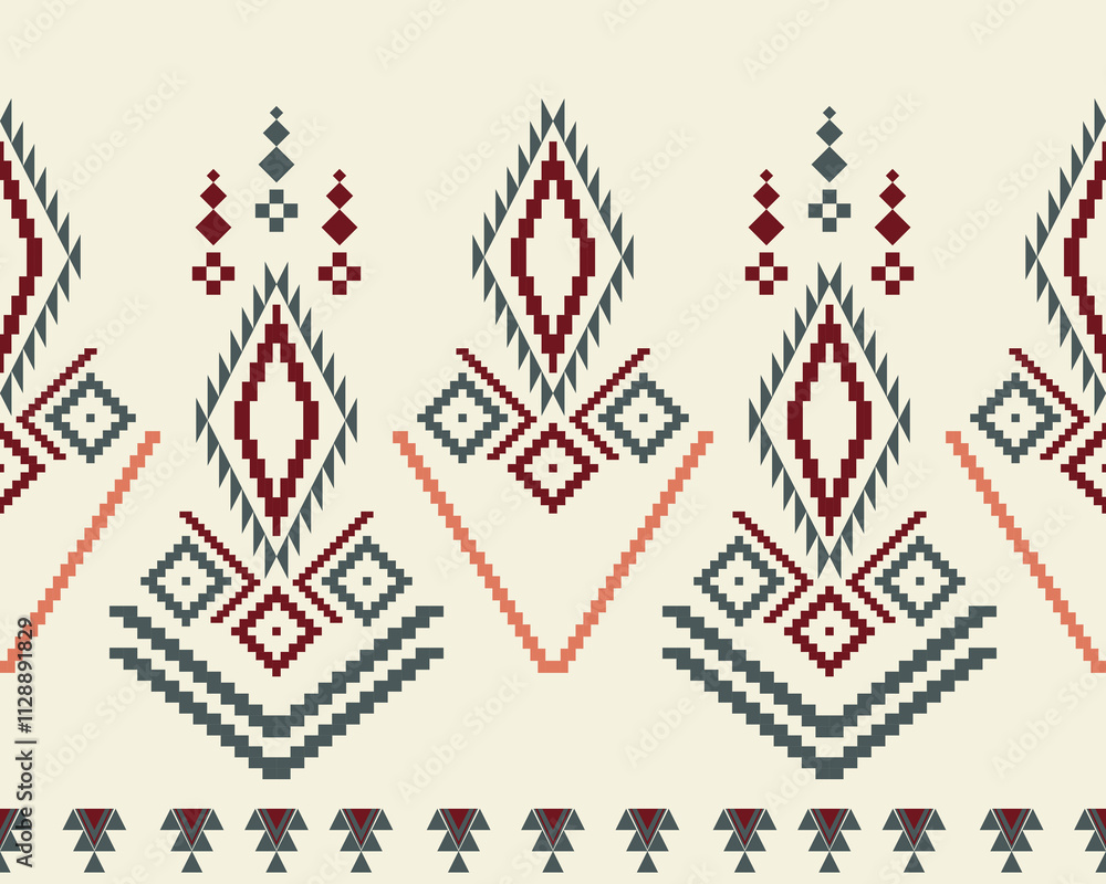 Embroidered cross-stitch ethnic fabric Geometric ornament ethnic pattern design. Use for fabric, textile, interior decoration elements, upholstery, and wrapping. Embroidered cross-stitch ethnic fabric Geometric ornament ethnic pattern design. Use for fabric, textile, interior decoration elements, upholstery, and wrapping.