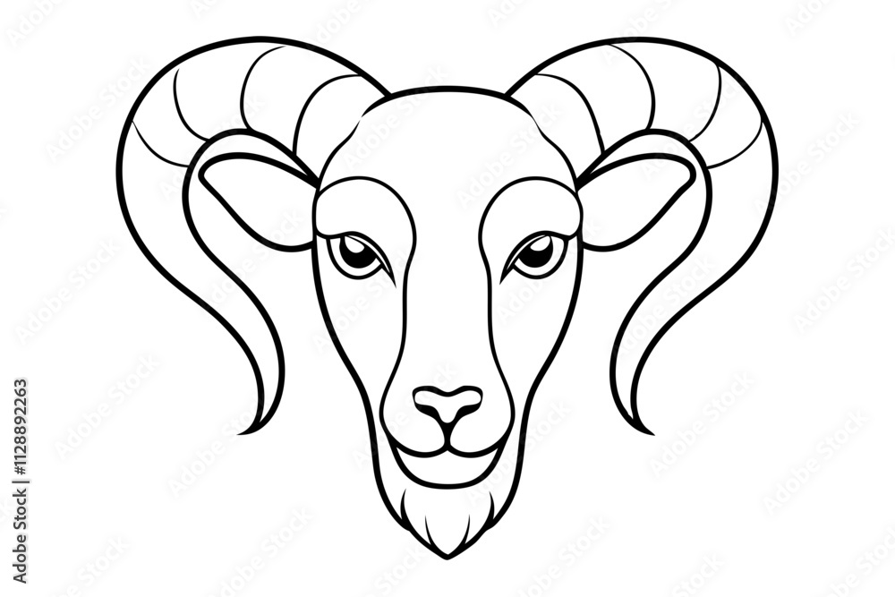 Stylized Ram's Head on White Background - Icon of Strength Stylized Ram's Head on White Background - Icon of Strength