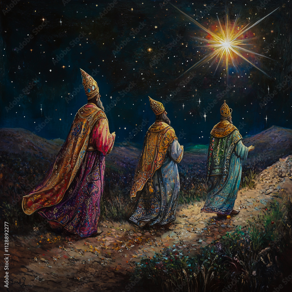 Three wise men set out to follow a bright star, Three wise men set out to follow a bright star,