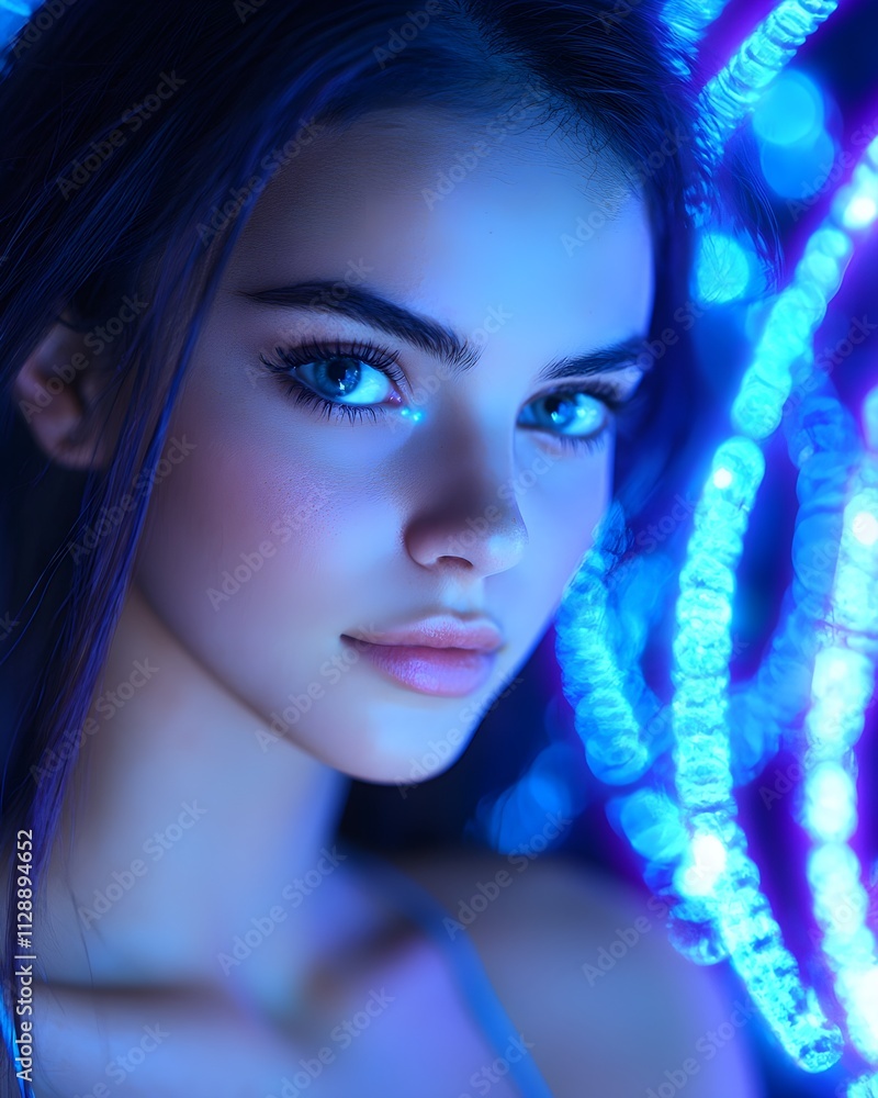 Ethereal portrait with glowing blue lights Ethereal portrait with glowing blue lights