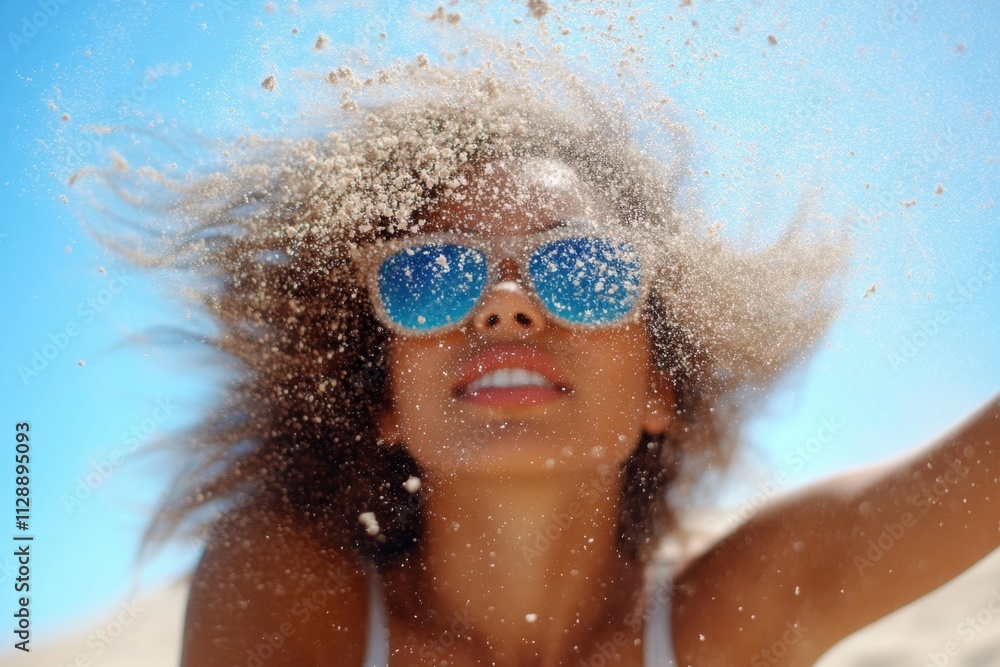 Naklejka premium She threw the sand.