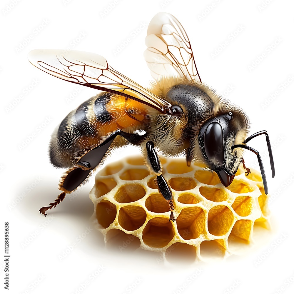 Cheerful Bee on Honeycomb Illustration Cheerful Bee on Honeycomb Illustration