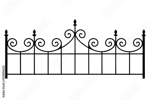 Wrought Iron Fence Silhouette on White Background - Elegant Boundary Design