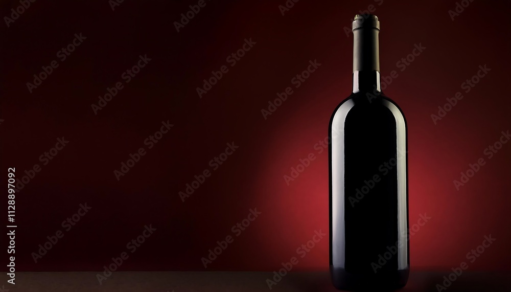 A bottle of red wine against a dark background. A bottle of red wine against a dark background.