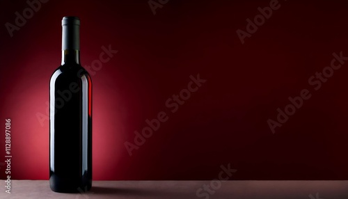 A solitary wine bottle against a dark backdrop.