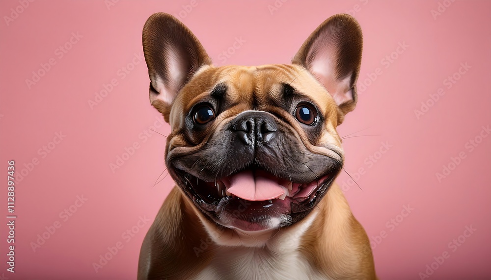 Happy dog with a playful expression against a pink backdrop. Happy dog with a playful expression against a pink backdrop.