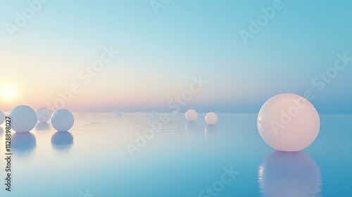 Abstract glowing orbs floating over a smooth ocean-blue gradient, capturing a serene celebratory vibe photo