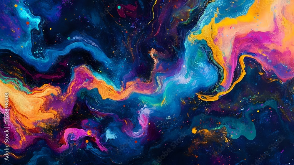 Abstract swirling patterns of neon lights over a deep sapphire-blue background, evoking a dynamic party mood Abstract swirling patterns of neon lights over a deep sapphire-blue background, evoking a dynamic party mood