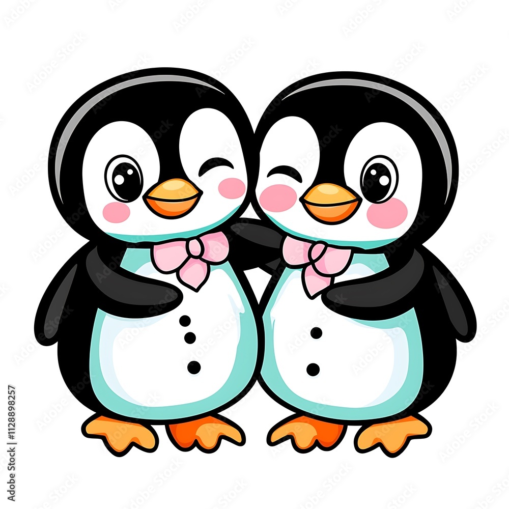 Fototapeta premium Charming Penguins Embrace in Gentle Illustration