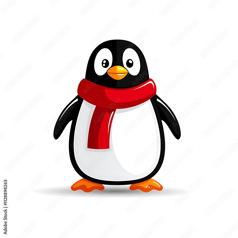 Cute Penguin Character in a Red Scarf Illustration Cute Penguin Character in a Red Scarf Illustration