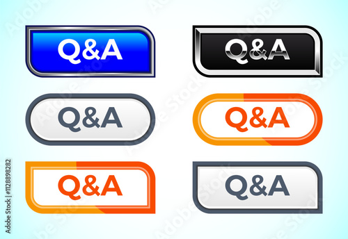 Q&A button set of different shapes and colors. Suitable for mobile app, and website UI design.