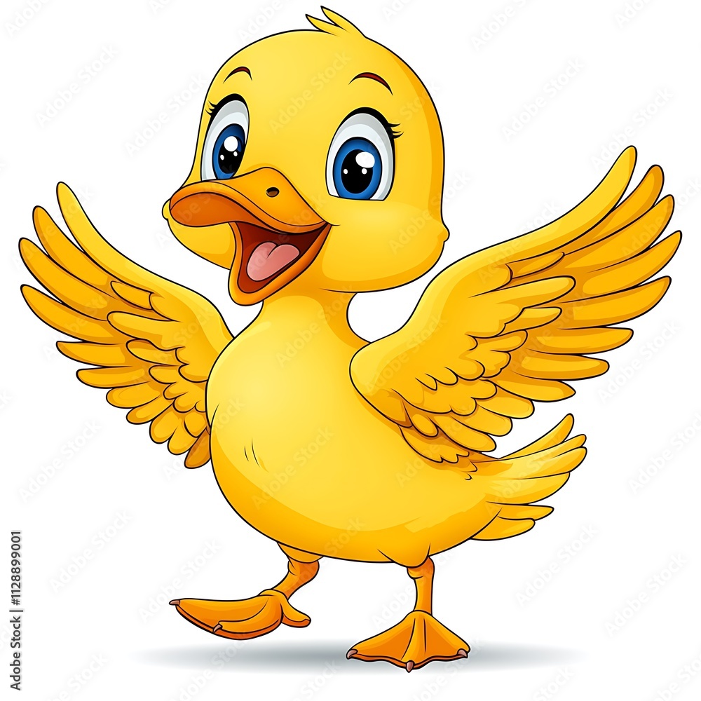 Playful Yellow Duck with Wings Spread