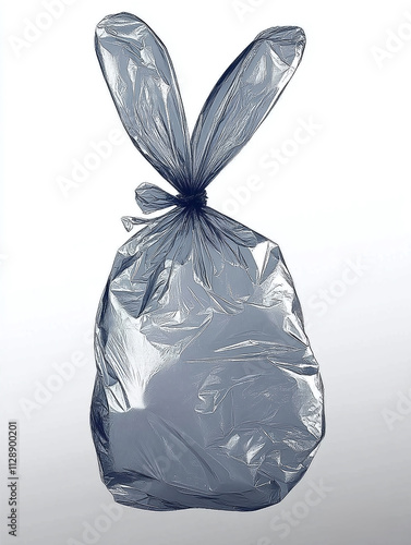 A plastic bag tied to resemble bunny ears, symbolizing creative expression in addressing plastic waste issues