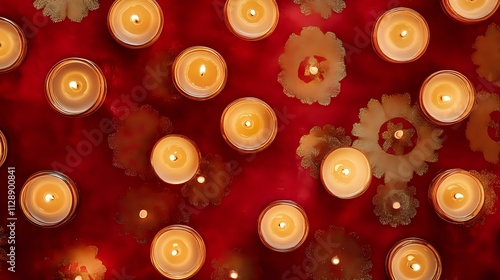 Sparkling candles arranged in intricate patterns on a rich velvet red backdrop photo