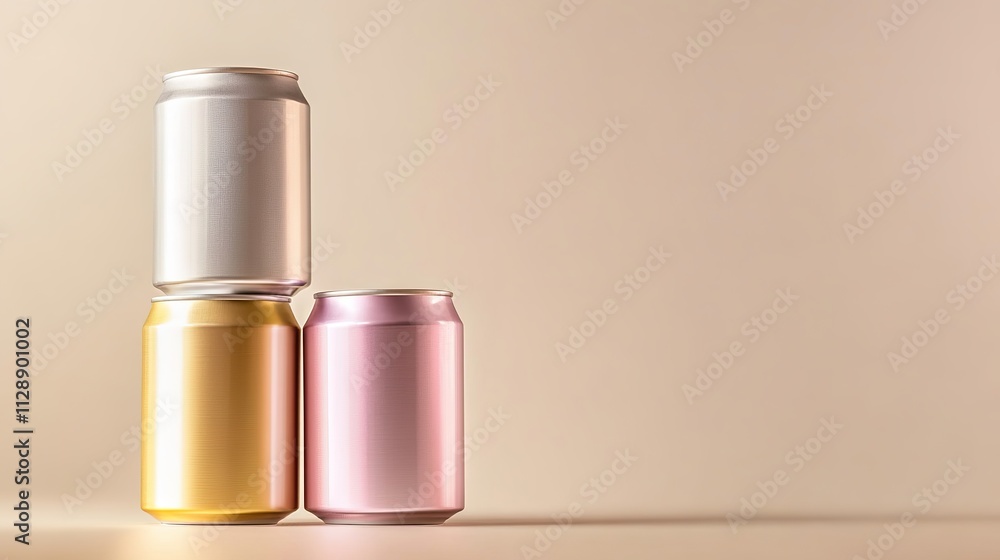 Gold and pink cans on neutral background with shadow Gold and pink cans on neutral background with shadow