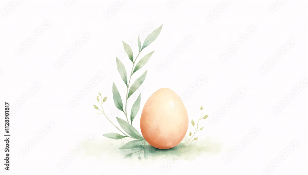 Delicate Watercolor Easter Egg Nestled Among Spring Foliage Delicate Watercolor Easter Egg Nestled Among Spring Foliage