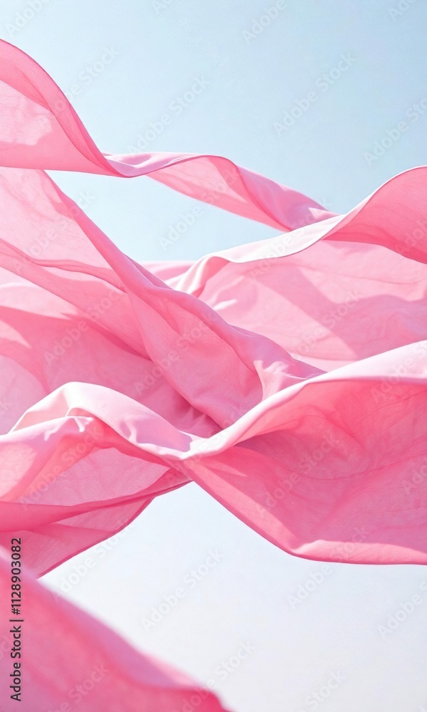 Soft pink fabric billows in the gentle wind, creating a sense of movement and energy, soft, billowing Soft pink fabric billows in the gentle wind, creating a sense of movement and energy, soft, billowing