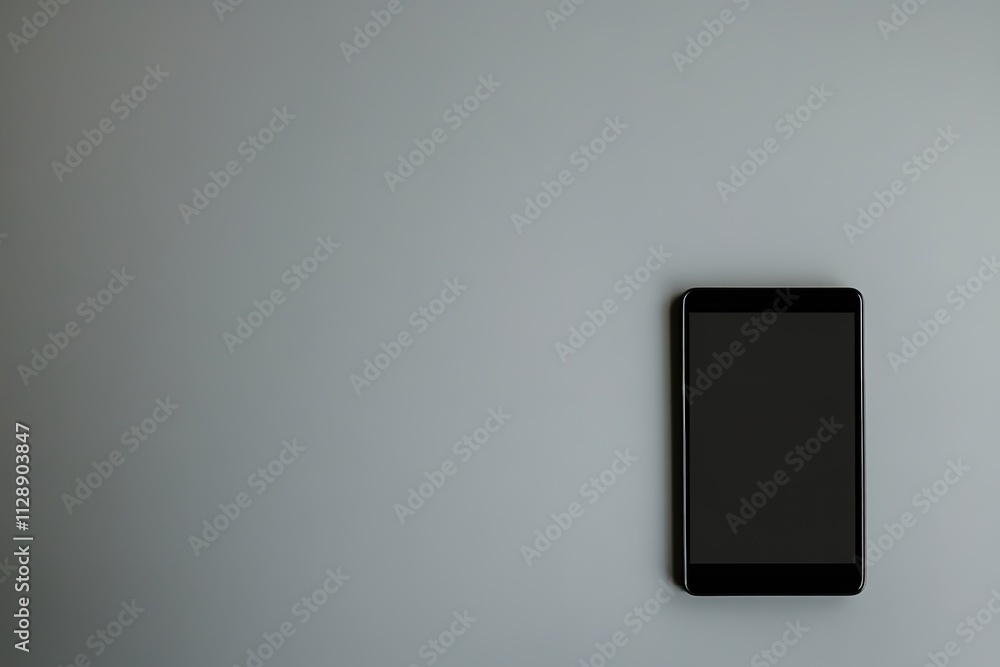 Black smartphone on gray backdrop with copy space Black smartphone on gray backdrop with copy space