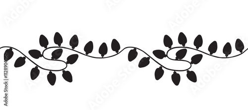 Christmas lights garland seamless border. Vector graphic illustration. Festive light bulbs hanging. Endless pattern. Winter holiday background. Festive template for card, wallpaper, wrapping, fabric.