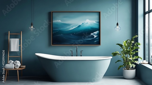 Bathroom Wall Art Setup – Framed art with spa-like themes above a luxurious bathtub photo