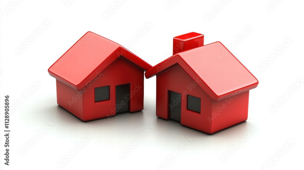 Two Red Houses, Home Ownership, Real Estate Concept Two Red Houses, Home Ownership, Real Estate Concept
