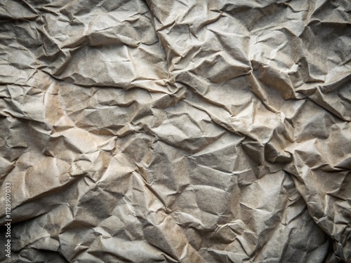 Crumpled Grey Paper Texture: Abstract Background with Ruffled Corners and Dusty Cardboard Ideal for Design Projects, Titles, and Headers in Various Creative Applications