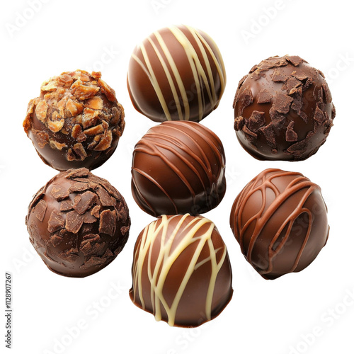 Chocolate candies collection. Beautiful Belgian truffles isolated on white background