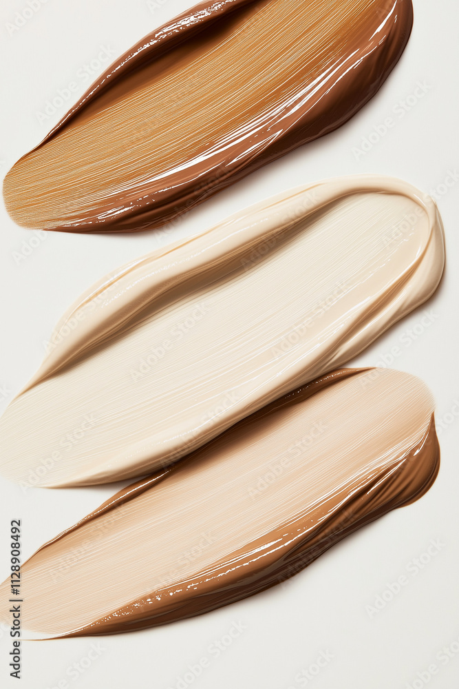 Close-Up of Foundation Swatches in Warm Neutral Gradient from Deep Tan to Light Beige Close-Up of Foundation Swatches in Warm Neutral Gradient from Deep Tan to Light Beige
