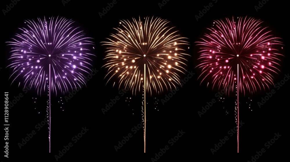 Festive Fireworks Display Purple, Gold, and Pink Fireworks Festive Fireworks Display Purple, Gold, and Pink Fireworks