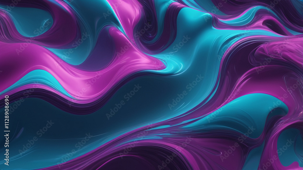 Fototapeta premium Abstract swirling purple and teal liquid paint texture background.
