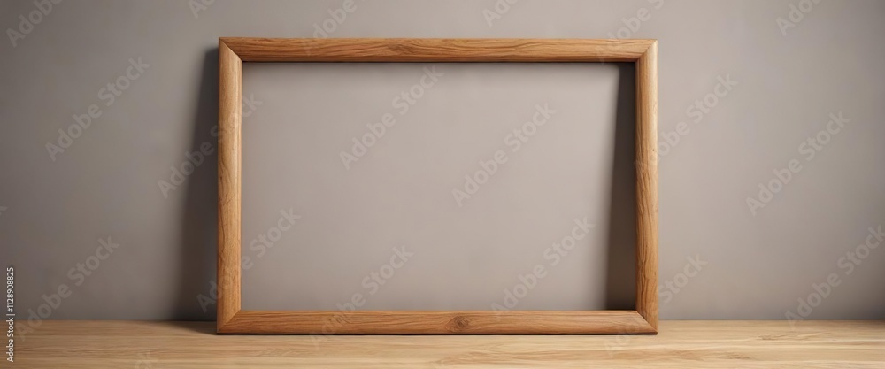 A minimalist wooden frame with a clean background , trade show setup, wooden A minimalist wooden frame with a clean background , trade show setup, wooden