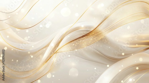Elegant gold and ivory abstract waves create a luxurious background with shimmering light accents and a sense of movement and tranquility.