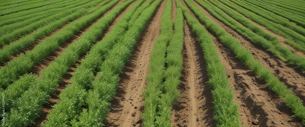 Alfalfa crop cut and arranged in straight rows, row crop, crop harvesting, agricultural products Alfalfa crop cut and arranged in straight rows, row crop, crop harvesting, agricultural products