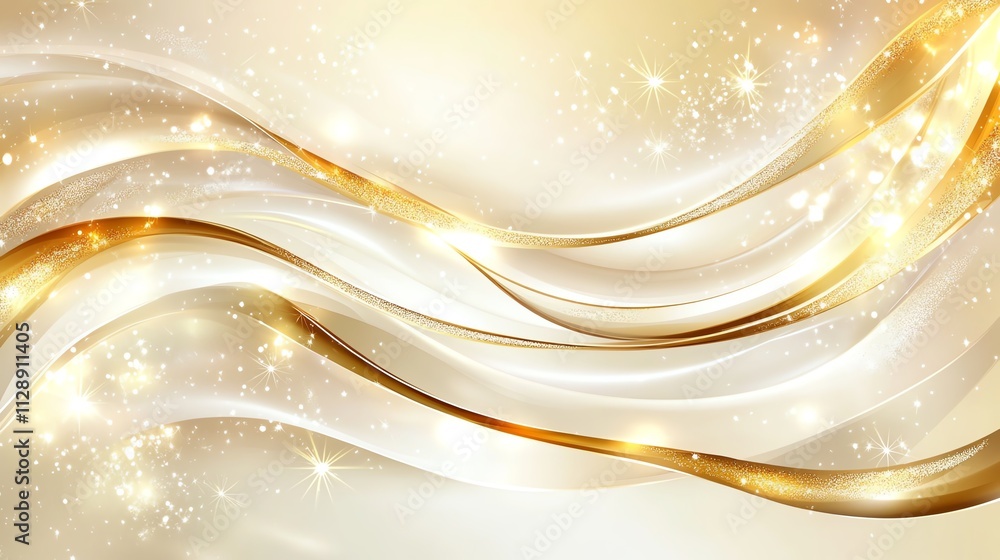 custom made wallpaper toronto digitalAbstract gold and white waves with sparkling light effects, creating a luxurious and elegant background design.