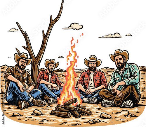 Western campfire vintage illustration photo