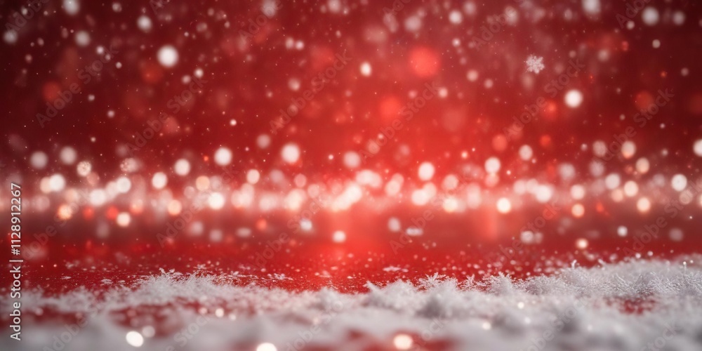 Shiny white snowflakes and bokeh lights on red Christmas background, holiday festivity, bright ambiance, celebration theme, glowing snow Shiny white snowflakes and bokeh lights on red Christmas background, holiday festivity, bright ambiance, celebration theme, glowing snow