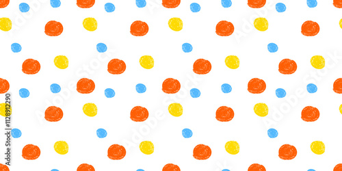 Seamless pattern of irregular crayon dots and splotches in grunge texture. Abstract polkadot background. Vector illustration