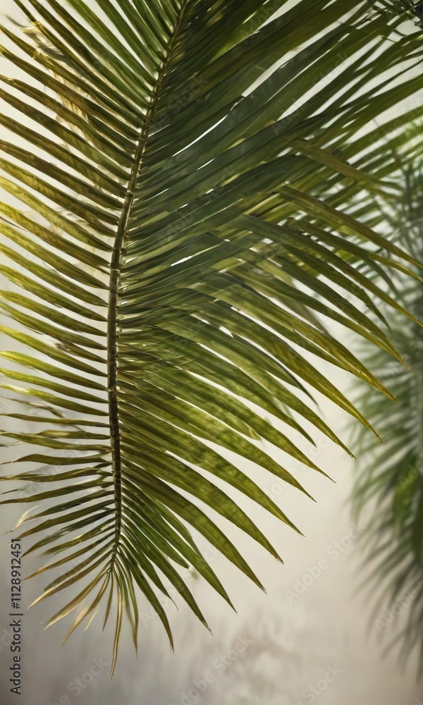 Single palm frond against a blurred background with natural textures , botanical, single palm leaf Single palm frond against a blurred background with natural textures , botanical, single palm leaf