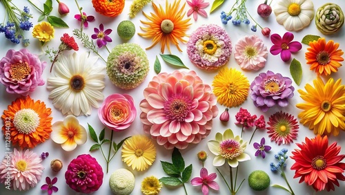 Decorative Flowers on a White Background: A Panoramic View of Nature's Beauty Showcasing Vibrant Colors and Delicate Petals for Home and Office Decor