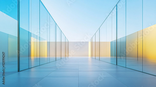 A smooth-level ground platform surrounded by transparent glass walls with a panoramic cityscape view.