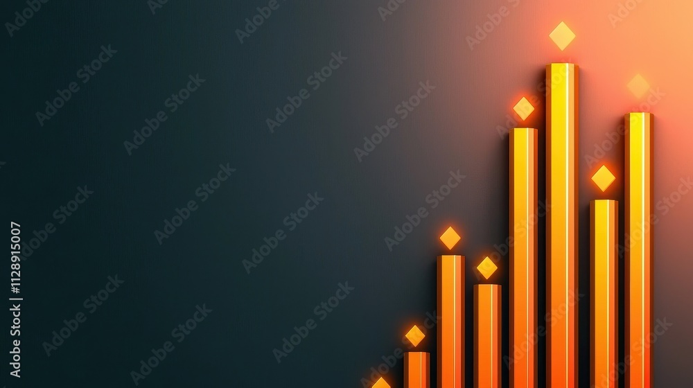 A vibrant, stylized bar graph with glowing orange bars representing data growth on a dark background. A vibrant, stylized bar graph with glowing orange bars representing data growth on a dark background.