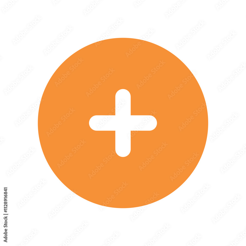 Abstract orange circle with a dark gray plus sign in its center. Abstract orange circle with a dark gray plus sign in its center.