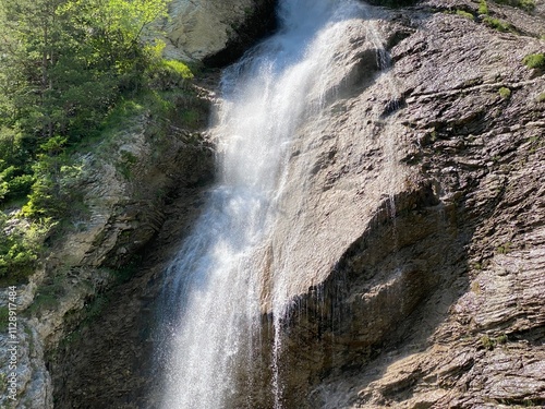 Dundelbachfall I or upper waterfall on the Dundelbach stream - Canton of Obwalden, Switzerland (Dundelbachfall 1 oder der obere Wasserfall am Dundelbach - Kanton Obwald, Schweiz) photo