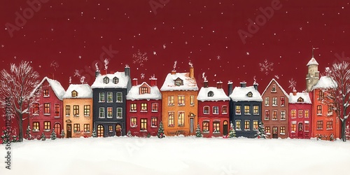 Wallpaper Mural Traditional European Christmas Village banner, Illustrative Style with High Detail Torontodigital.ca