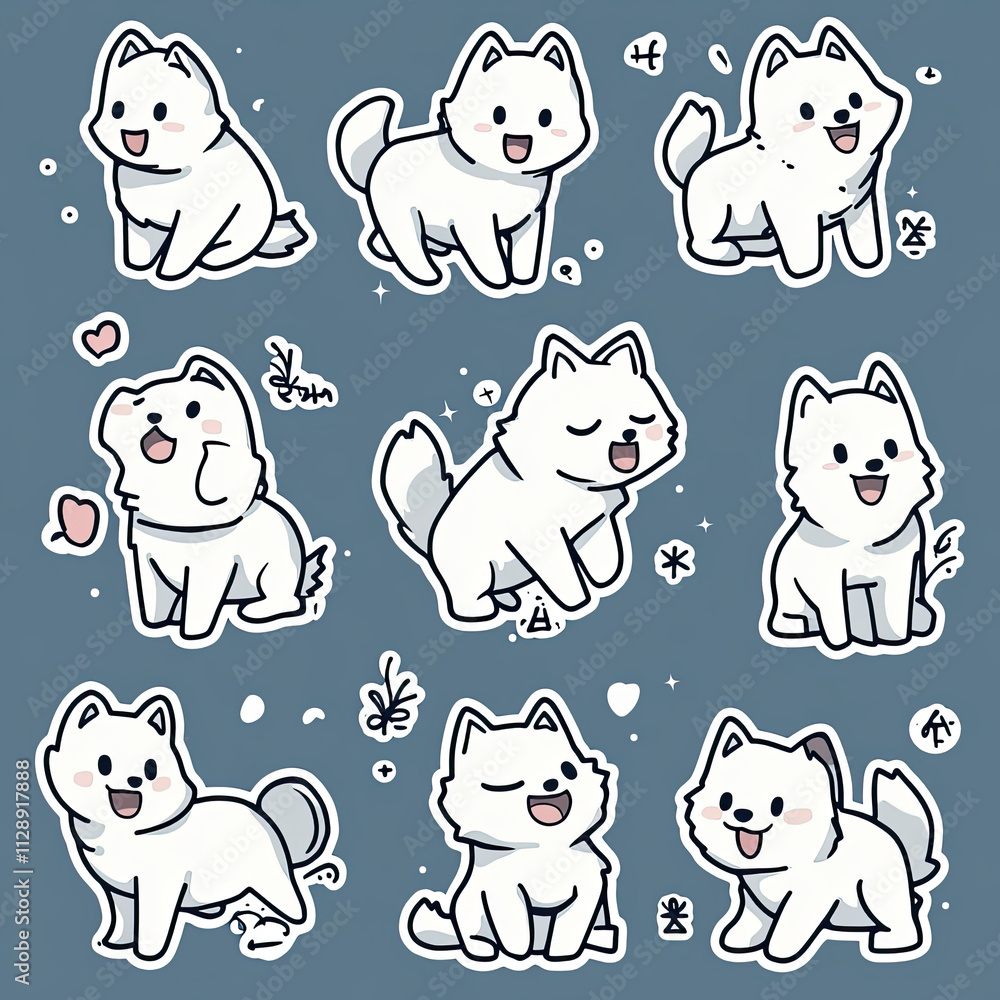 Cute White Huskies Illustrated in Simple Line Art Cute White Huskies Illustrated in Simple Line Art
