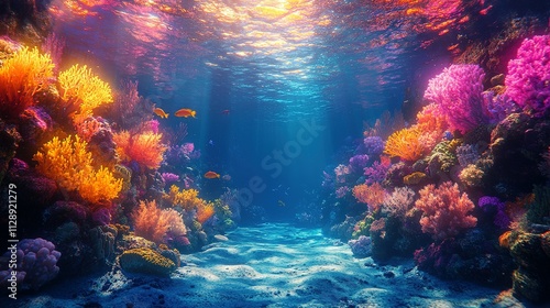 Vibrant Coral Reef Underwater Scene With Colorful Fish