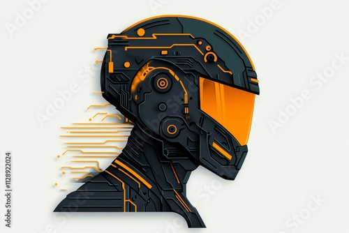 A minimalist flat design of an engineer helmet and gear, with sleek geometric shapes and vibrant colors photo