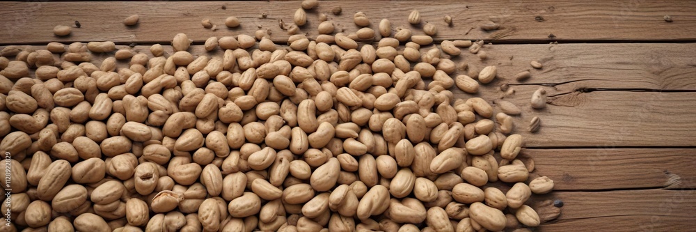 Mounds of peanuts spread across weathered wood, snack, details, photo Mounds of peanuts spread across weathered wood, snack, details, photo